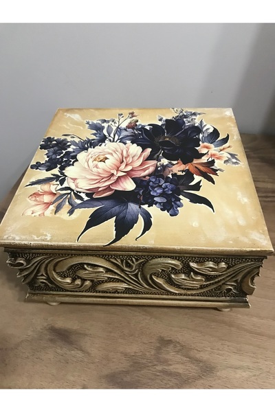 Ariestasarım APLİKLİ DEKORATİF APTİKLİ KARE KUTU