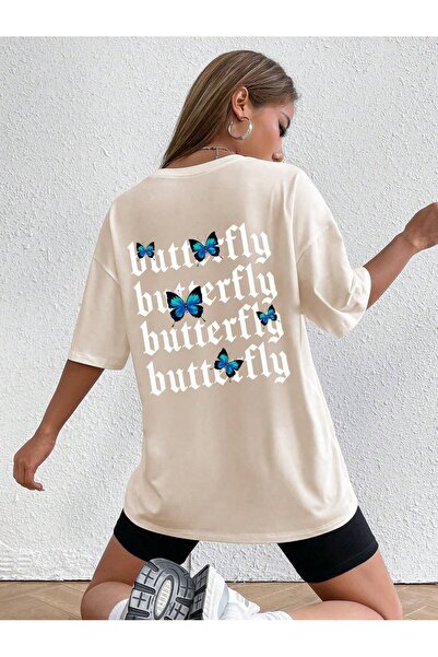 Tarzsokak Tricou cu gât rotund cu imprimeu fluture și cu umeri