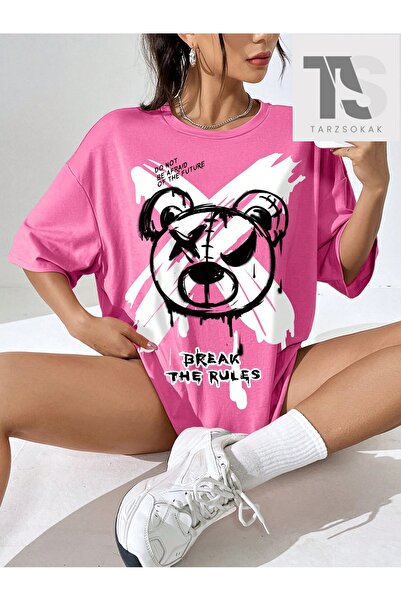 Tarzsokak Tricou de damă cu decolteu rotund cu imprimeu cu litere și urs