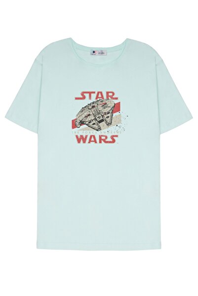 DOT تي شيرت بياقة متسخة باللون الأخضر النعناعي للجنسين من Millennium Falcon R...