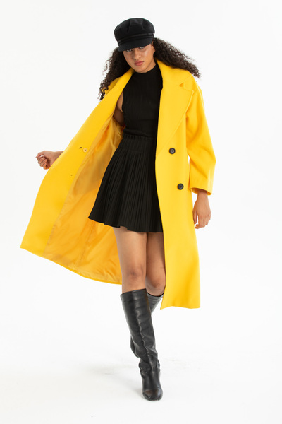 Pitti Women's Yellow Buttoned Oversize Buttoned Coat