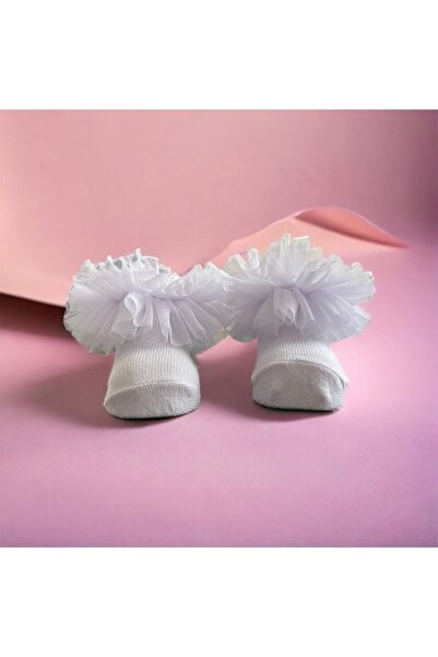 BATU GİYİM Fırfırlı Tütü Detay Bebek Çorabı Buz Rengi