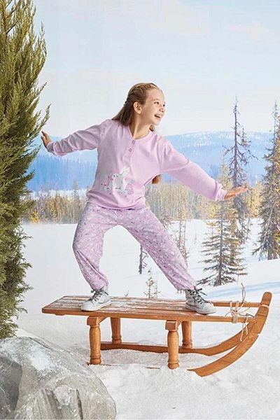 Aydoğan 1707 Model Girl's Lilac Interlock Pajamas Set