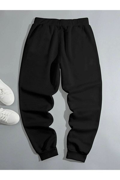 aynewmoda Pantaloni de trening negri cu imprimeu vertical pentru bărbați