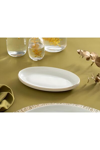porselenden Modern Gold 2 Piece 20 Cm Porcelain Small Size Cream Boat Presentation Plate Service Set