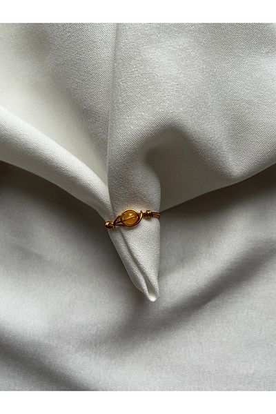 PelvedDesign Citrine Stone Handmade Gold Minimal Wire Ring