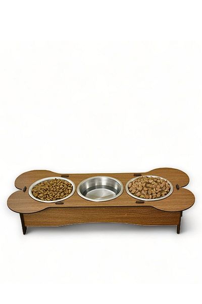 Evene Cat Food Bowl Cat Water Bowl Cat Food and Water Bowl Cat Food Bowl 3 Steel Bowl Model 3 Walnut