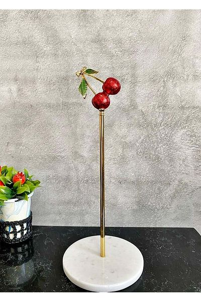 Jenisa White Marble Gold - Red Cherry Decorative Towel Holder