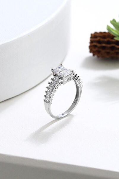 MySilvers Trapez Taşlı Pırlanta Modeli Gümüş Yüzük