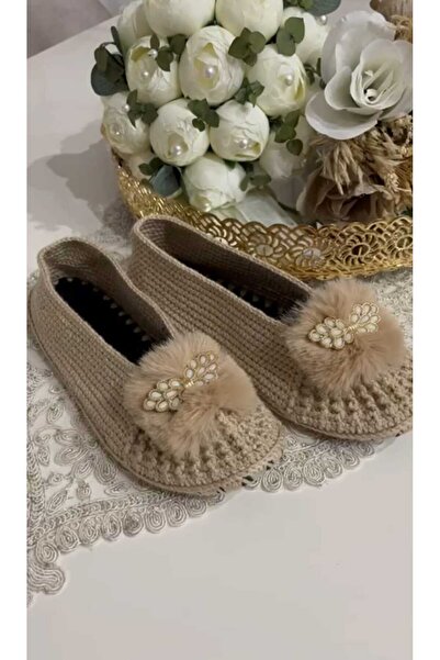 BUUFUU Χειροποίητα πλεκτά μποτάκια με πλεκτή σόλα από τσόχα με πέτρινη λεπτομέρεια