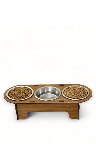 Evene Cat Food Bowl Cat Water Bowl Cat Food and Water Bowl Cat Food Bowl 3 Steel Bowl Model 1 Walnut