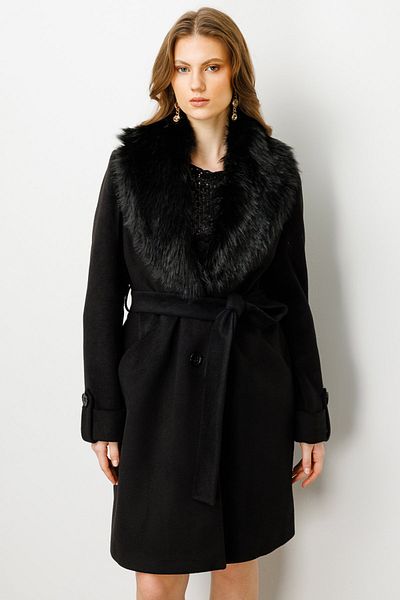Ekol Fur Collar Stamped Coat