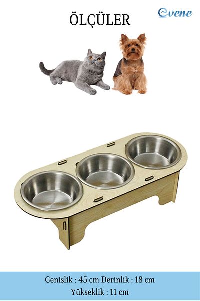 Evene Cat Food Bowl Cat Water Bowl Cat Food and Water Bowl Cat Food Bowl 3 Steel Bowl Model 1 Light Oak