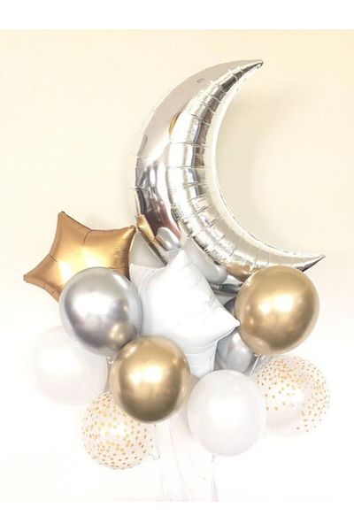 MERİ PARTİ MOON STAR FOIL BALLON SET RAMADAN BALLON DECORATION SET LATEX BALLON