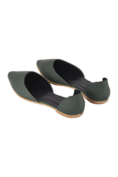 Moosefield Women's Dark Green Genuine Leather Ballerinas