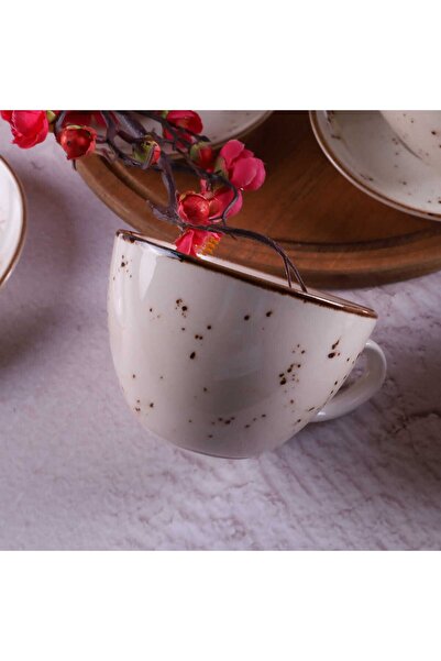 Tulü Porselen Reactive 46 Cream 4 Piece Jumbo Size Porcelain Cappucino Latte Cup Set for 2 Persons Latte Art