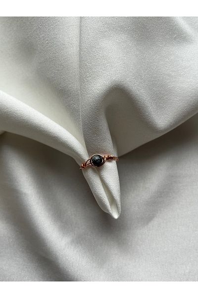 PelvedDesign Obsidian Snow Stone - Copper Minimal Wire Ring Handmade