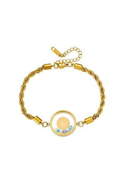 zeynep Z&D ACCESSORY 316L Gold Nazar Boncuklu Fanus Model Ata Liralı Çelik Burgu Zincir Bileklik