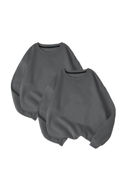 FATELLA Unisex Solid Color Basic Valentine's Day Couple Combination Sweatshirt (2 Pieces)