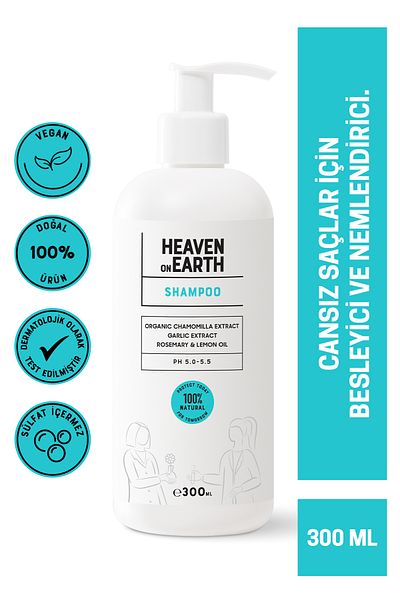 Heaven on Earth Anti-Hair Loss Sulfate-Free Vegan Shampoo - 100% Natural Organic, 300 ml