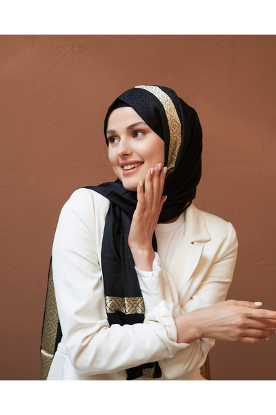 Scarf Gi Luxury Jacquard Shawl -3- Black -