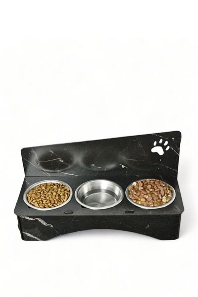 Evene Cat Food Bowl Cat Water Bowl Cat Food and Water Bowl Cat Food Bowl 3 Steel Bowl Model 2 Black Marble