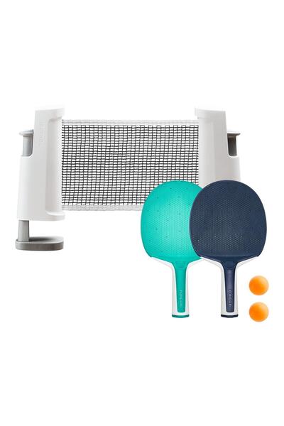 Decathlon ROLLNET Masa Tenisi Seti - 2 Raket / 2 Top - Beyaz / Gri
