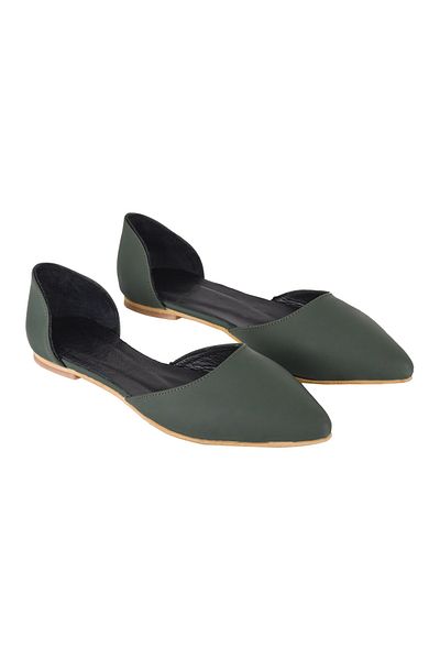 Moosefield Women's Dark Green Genuine Leather Ballerinas