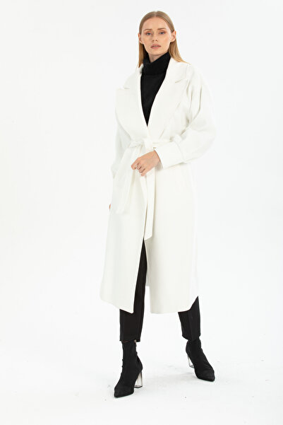 Pitti White Women's Long Coat with Balloon Sleeves - Lined, 70616