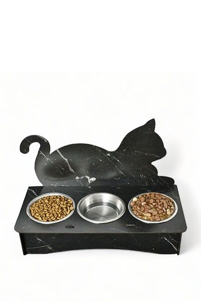 Evene Cat Food Bowl Cat Water Bowl Cat Food and Water Bowl Cat Food Bowl 3 Steel Bowl Model 4 Black Marble