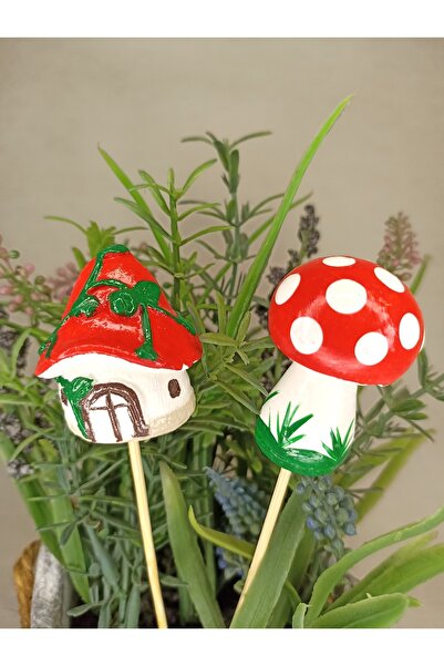 Dekoratif atölye 2li Mantar Taş Biblo Obje - Saksı Süsü - Süslü Kürdan - Terr...