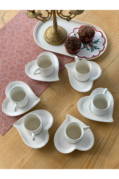 FBE HOME 12 Parça Fincan Takımı - 6 Kişilik Fincan Seti - Kalp Model
