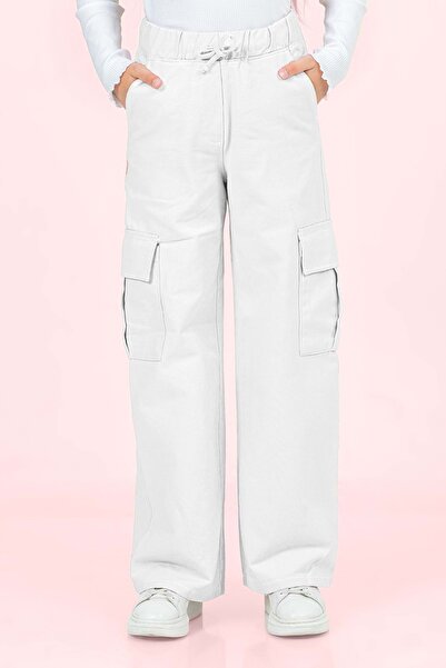 Hopi Kids Детски панталони с еластична талия - габардин - бели - 4-5 години