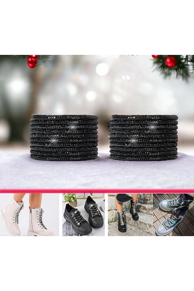 AiryFooT Crystal Stone Shiny Stone Boots and Shoelaces Tipless 150 Cm 1 Pair ( Black )