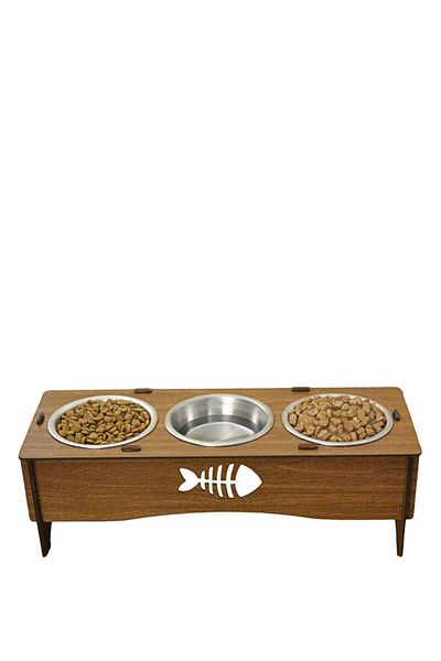 Evene Cat Food Bowl Cat Water Bowl Cat Food and Water Bowl Cat Food Bowl 3 Steel Bowl Model 5 Walnut