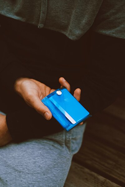 Badger Collection Katlanır Cüzdan Mavi-Kartlanır Kartlık Erkek Kadın Unisex Minimal Hediye Tasarım Şeffaf Pvc Renkli