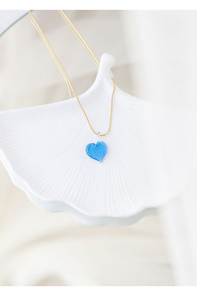 CHARMLUCKY Murano Blue Heart Necklace