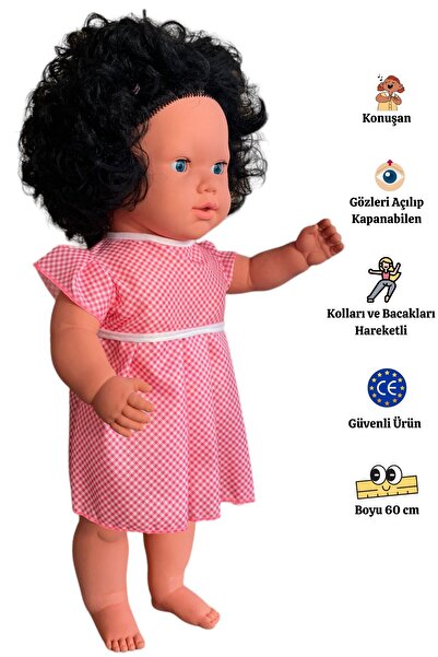 Genel Markalar Büyük Boy Türkçe Konuşan Siyah Saçlı Et Bebek Oyuncak (60 CM)