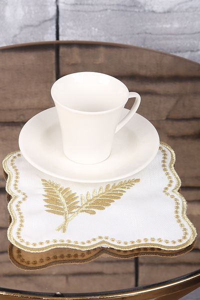 Bonny Home منديل تقديم الكوكتيل المطرز المكون من 6 قطع من Palm Leaf Gold