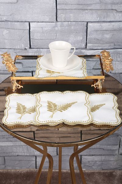 Bonny Home منديل تقديم الكوكتيل المطرز المكون من 6 قطع من Palm Leaf Gold