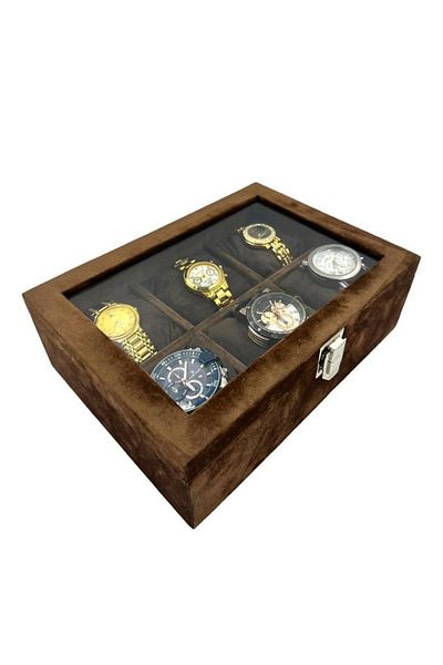 Dijital Çarşı Richbox 6-Piece Watch Box Brown Alcantara Suede