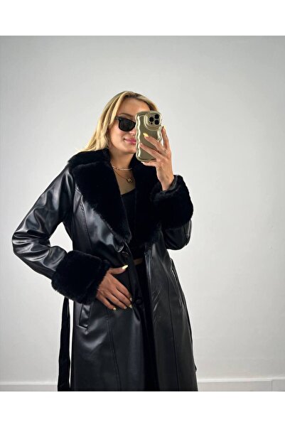 Leylakco Gloria Kürklü Deri Trençkot