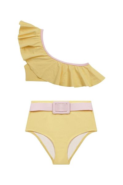 AQUELLA Girl's Asymmetrical Flounce Contrast Bikini Set