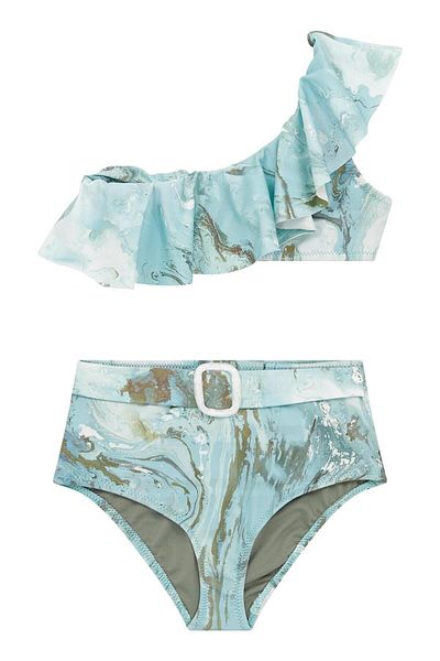 AQUELLA Girl's Tie-Dye Pattern One-Shoulder Bikini Set