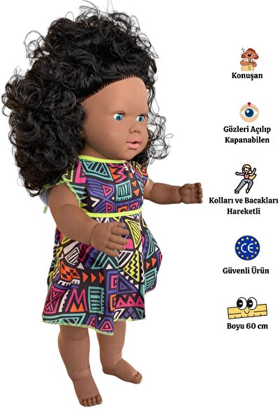 Gamze Oyuncak Büyük Boy Türkçe Konuşan Siyahi Çikolata Rengi Uzun Saçlı Et Bebek Oyuncak (60 CM)