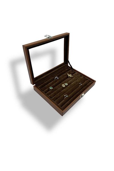 Dijital Çarşı Richbox Sausage Model Ring Cufflink Brooch Jewelry Box 18x24cm Tan