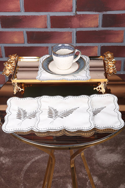 Bonny Home Φύλλο φοίνικα Ασημένιο 6 τεμαχίων Κοκτέιλ Παρουσίαση Καφέ Χαρτοπετσέτα Marashe Handwork Κεντητό Gardenia Παρουσίαση