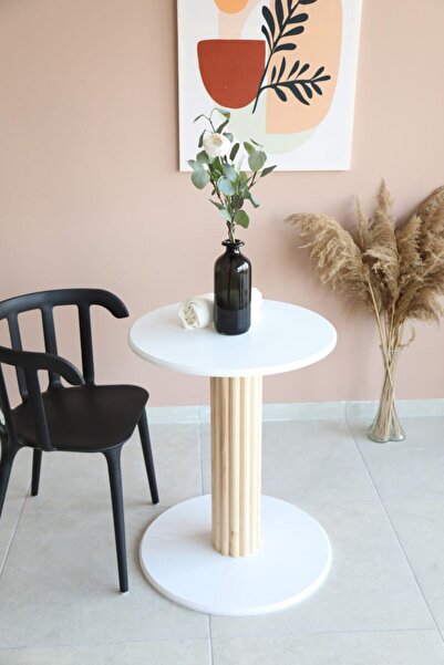 woodywood 60 Cm Yemek Masası Yuvarlak Beyaz Ahşap Model Mutfak Ofis Masası Ça...