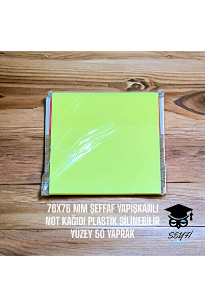 SEYFİKİRTASİYE SARI 76X76 MM ŞEFFAF YAPIŞKANLI NOT KAĞIDI PLASTİK SİLİNEBİLİR...