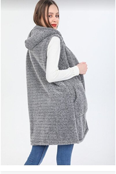 ABB Hooded Zippered Sleeveless Plush Cardigan
